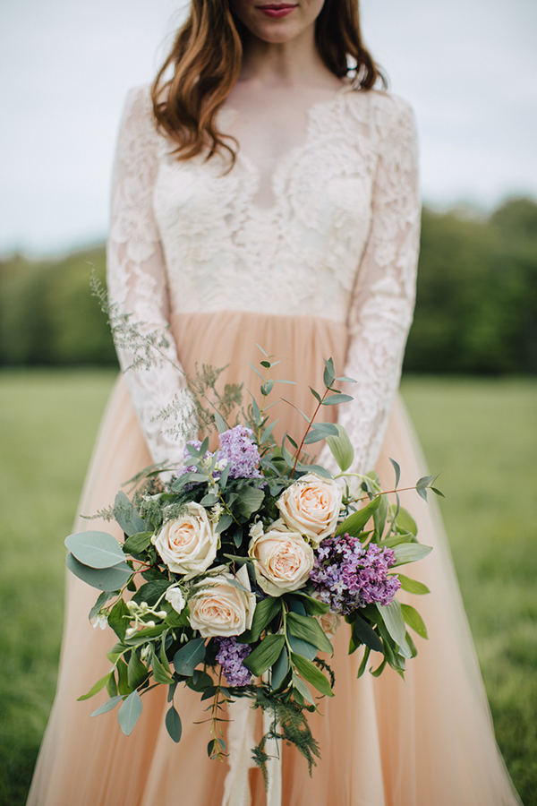 Blush tulle wedding dress for an English bluebell wood wedding // The Natural Wedding Company // M & J Photography
