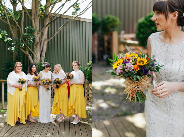 Vintage inspired bride with sunflower bouquet // Bohemian Weddings // The Natural Wedding Company