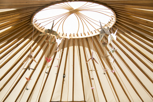 Hanging origami cranes for a yurt wedding // Jennie Hill Photography // The Natural Wedding Company