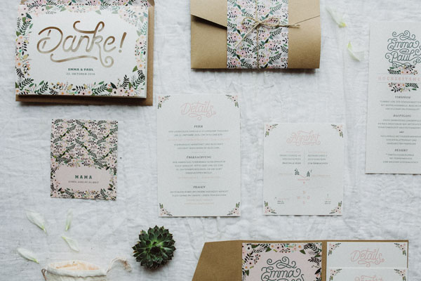 Recycled paper wedding stationery for modern botanical vegan wedding inspiration // The Natural Wedding Company // Agnes & Andi Photography