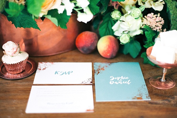Copper and blue wedding stationery - natural organic wedding inspiration // Jenny Owens Photography // The Natural Wedding Company
