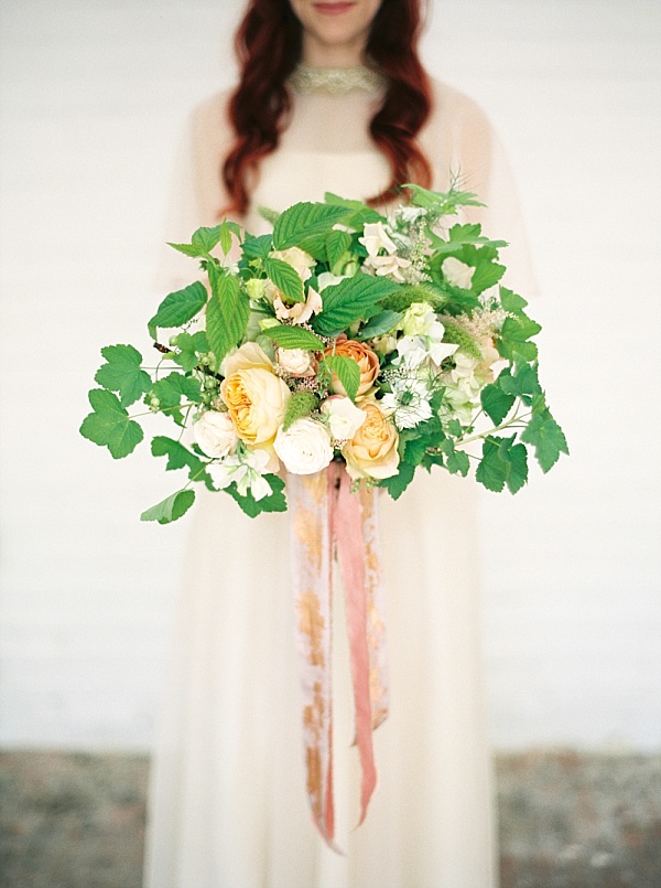 Peach, green and white wedding bouquet - natural organic wedding inspiration // Jenny Owens Photography // The Natural Wedding Company