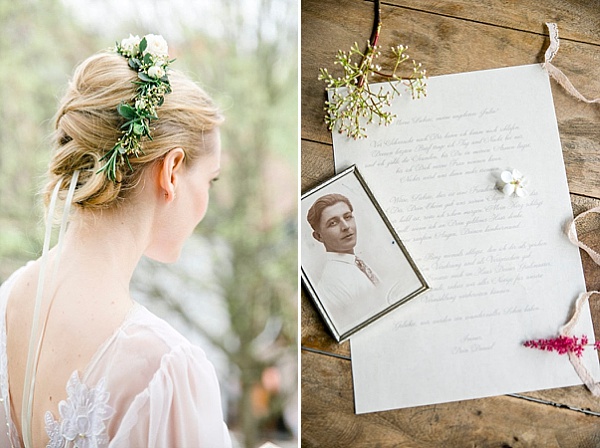 Rosemary and white rose flower crown - romantic vintage wedding inspiration // Mademoiselle Fee // The Natural Wedding Company