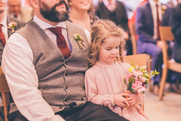 Flower girl in pink // Cosy winter wedding at River Cottage // Larissa Joice Photography // The Natural Wedding Company