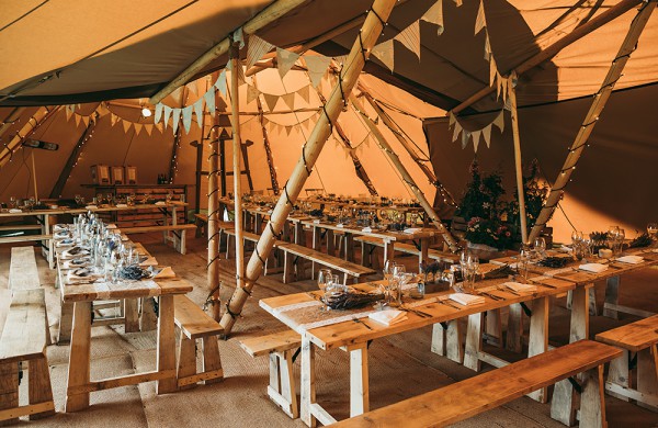 Rustic tipi decor for a garden tipi wedding // Tracey Warbey Photography // The Natural Wedding Company