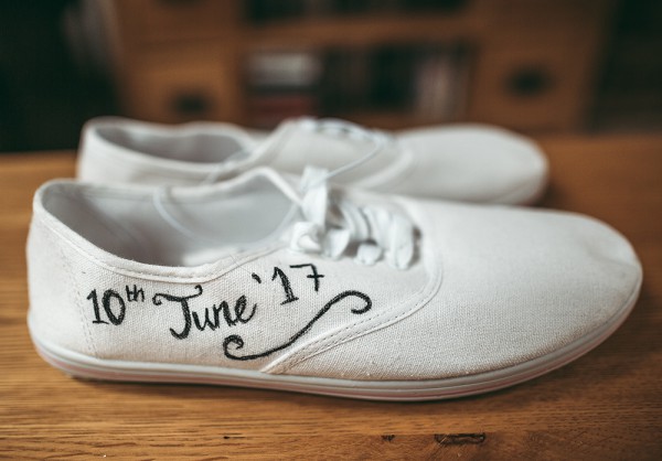 Wedding shoes with the wedding date for a garden tipi wedding // Tracey Warbey Photography // The Natural Wedding Company
