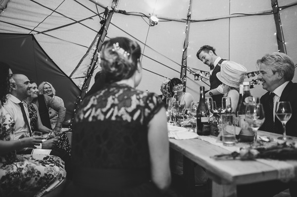 Wedding speeches at a garden tipi wedding // Tracey Warbey Photography // The Natural Wedding Company