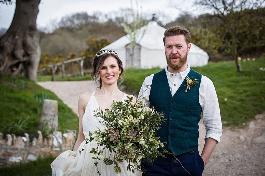 Eco bride and groom at River Cottage