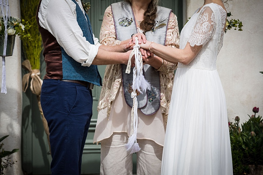 Handfasting rope with lace and feathers