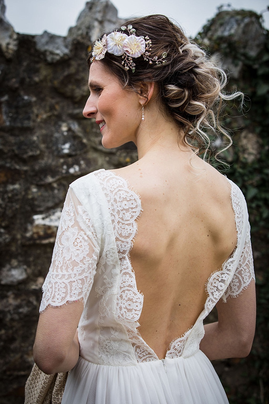 Backless lace eco wedding dress