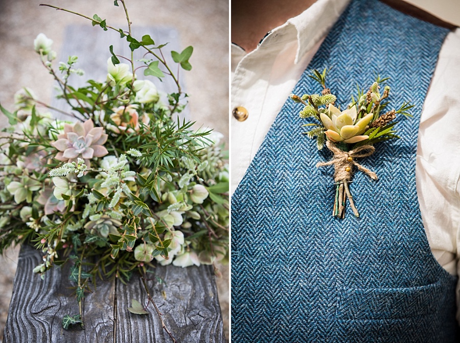 Succulent buttonhole and bouquet