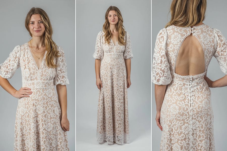 Views of the Elodie eco lace wedding dress