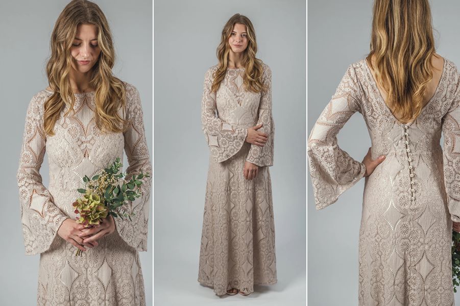 Taupe coloured Forest sustainable wedding dress